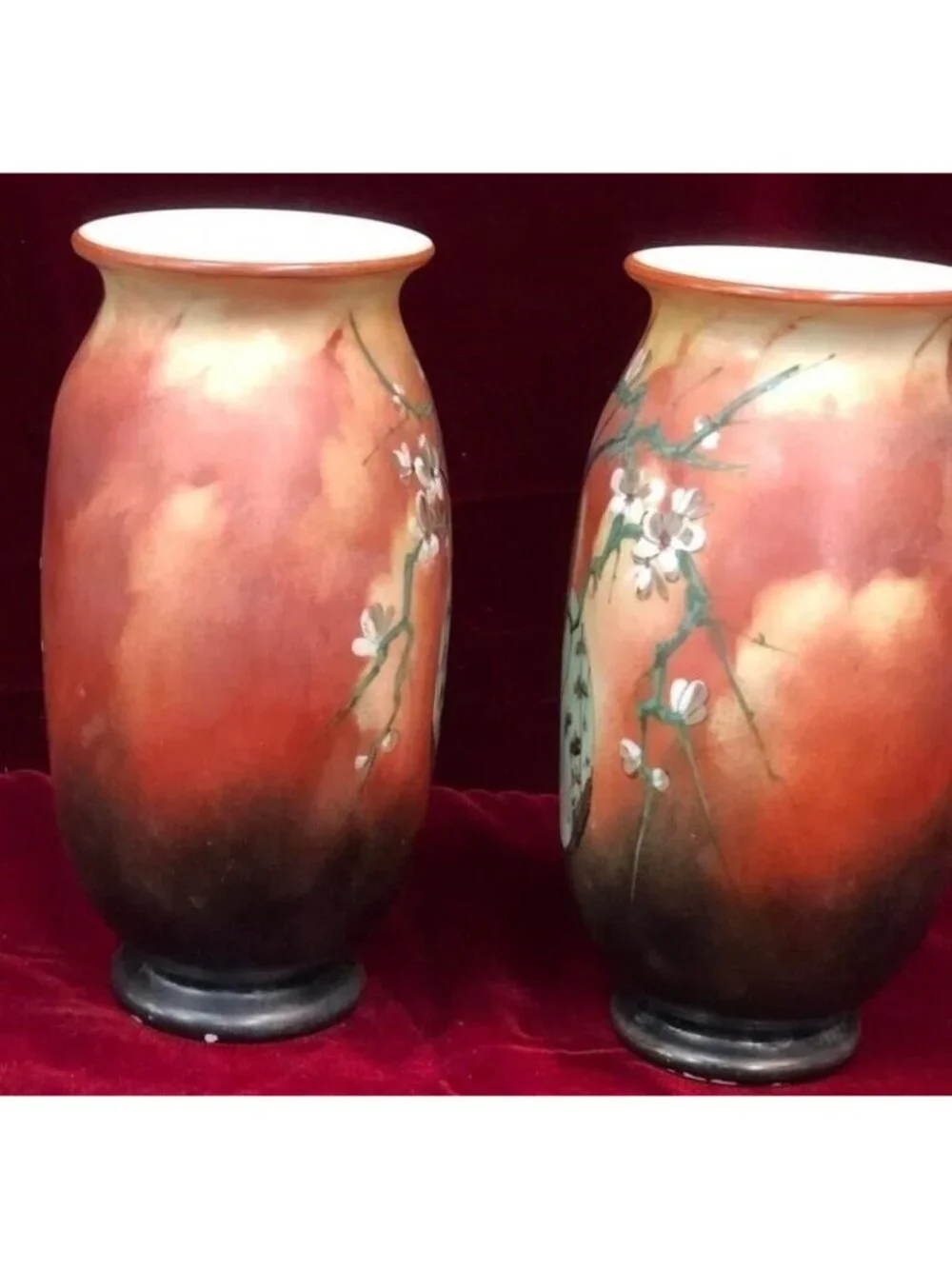 Antique Baccarat Daum Galle Opaline Art  Glass Vase Set Love Bird Apple Blossom